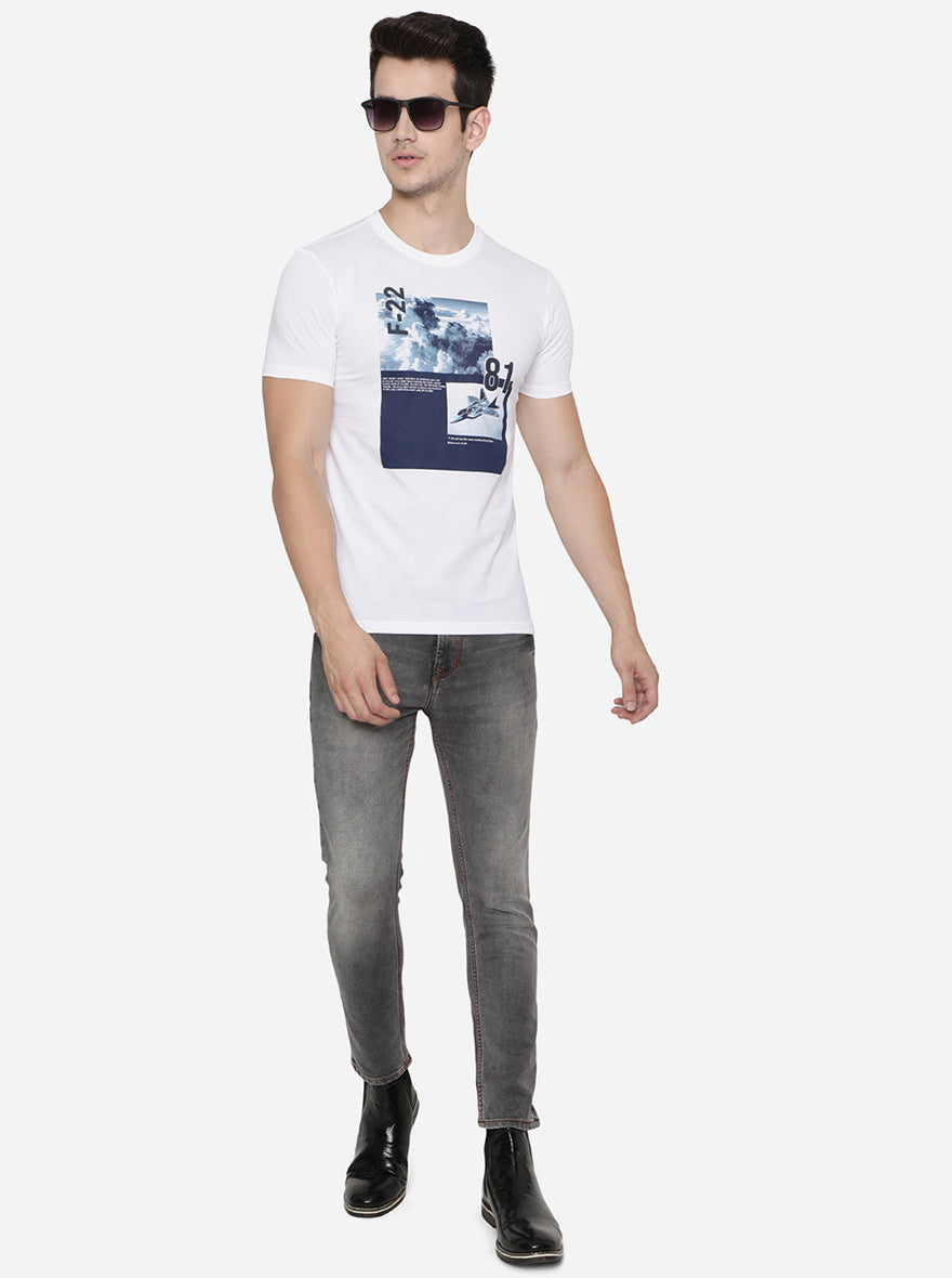 White Printed Slim Fit T-Shirt | pehervi