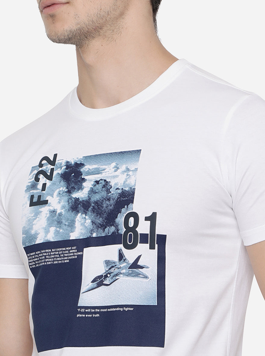 White Printed Slim Fit T-Shirt | pehervi