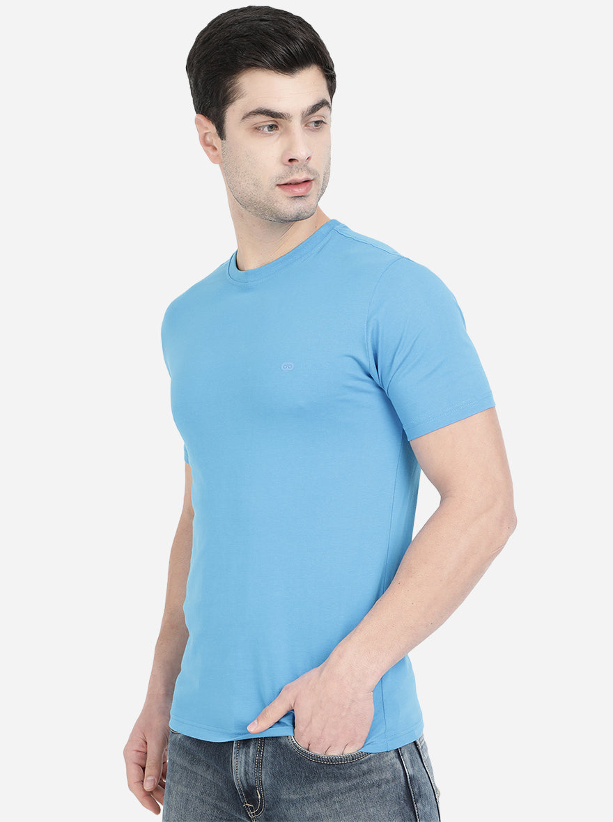 Light Blue Solid Slim Fit T-Shirt | pehervi