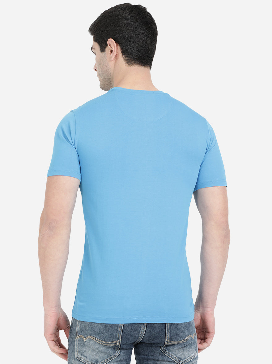 Light Blue Solid Slim Fit T-Shirt | pehervi
