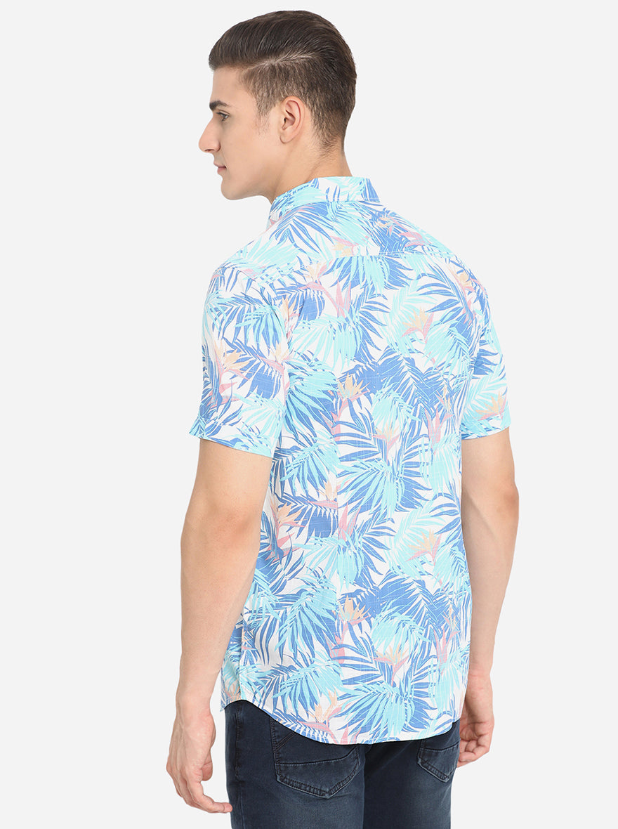 Blue Printed Slim Fit Semi Casual Shirt | Pehervi