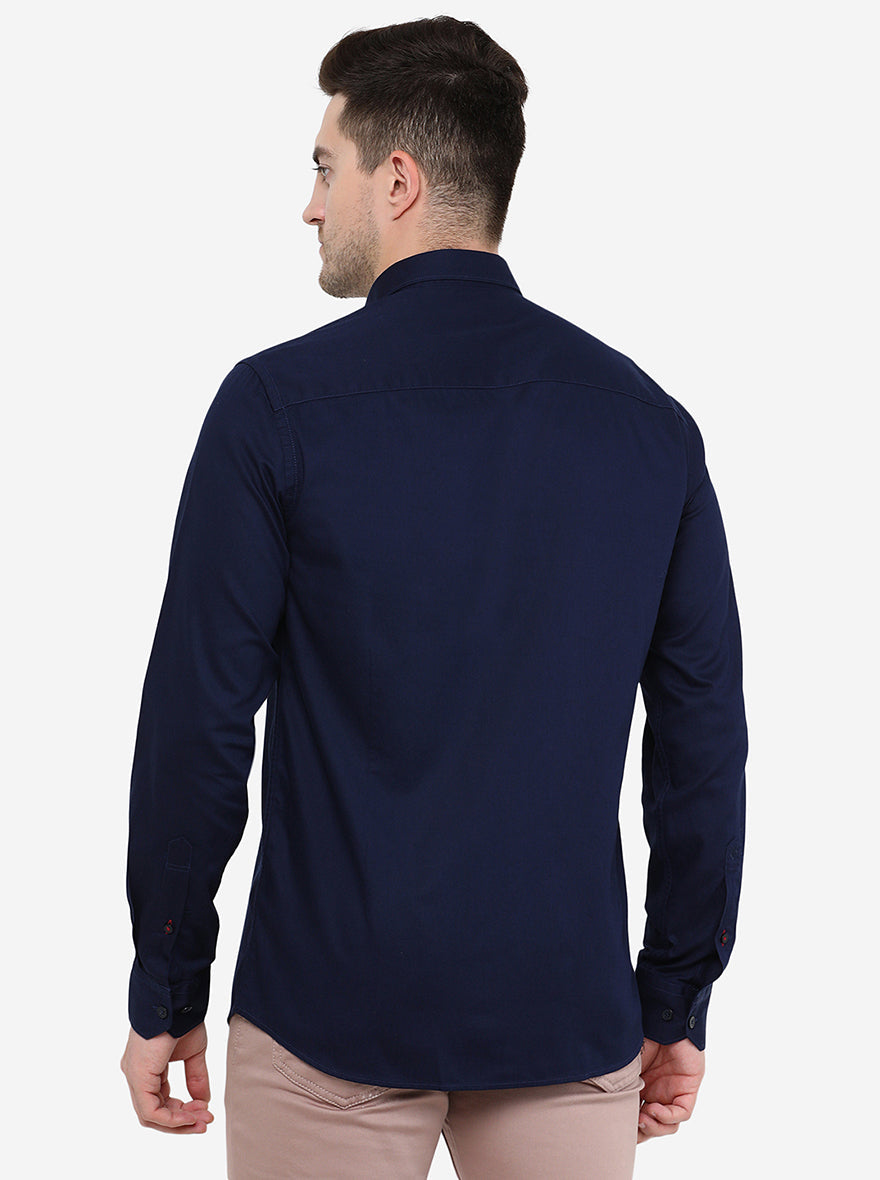 Navy Blue Solid Smart Fit Semi Casual Shirt | Pehervi