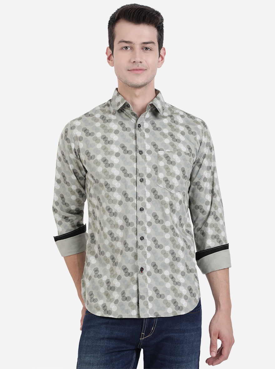 Grey Printed Slim Fit Semi Casual Shirt | Pehervi