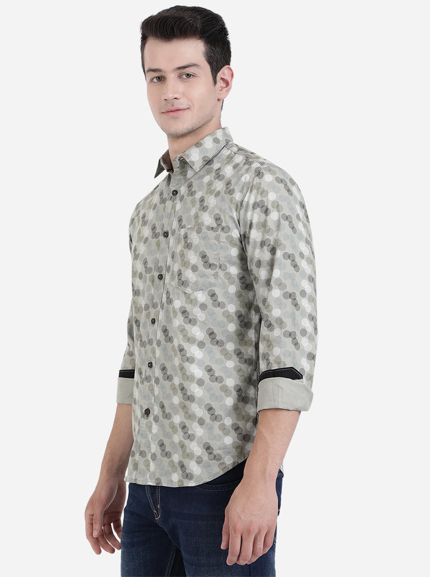 Grey Printed Slim Fit Semi Casual Shirt | Pehervi