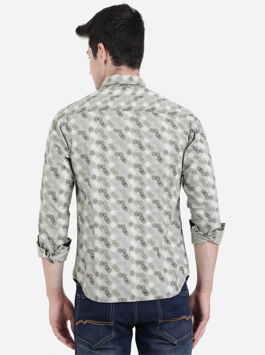 Grey Printed Slim Fit Semi Casual Shirt | Pehervi