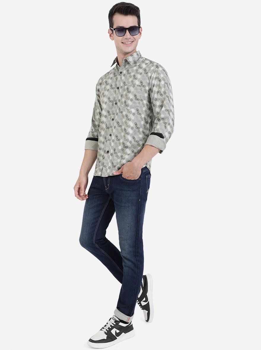Grey Printed Slim Fit Semi Casual Shirt | Pehervi