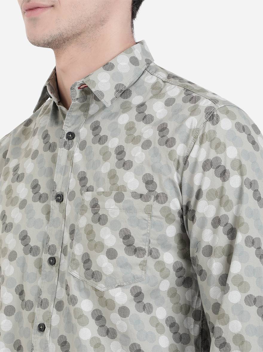Grey Printed Slim Fit Semi Casual Shirt | Pehervi