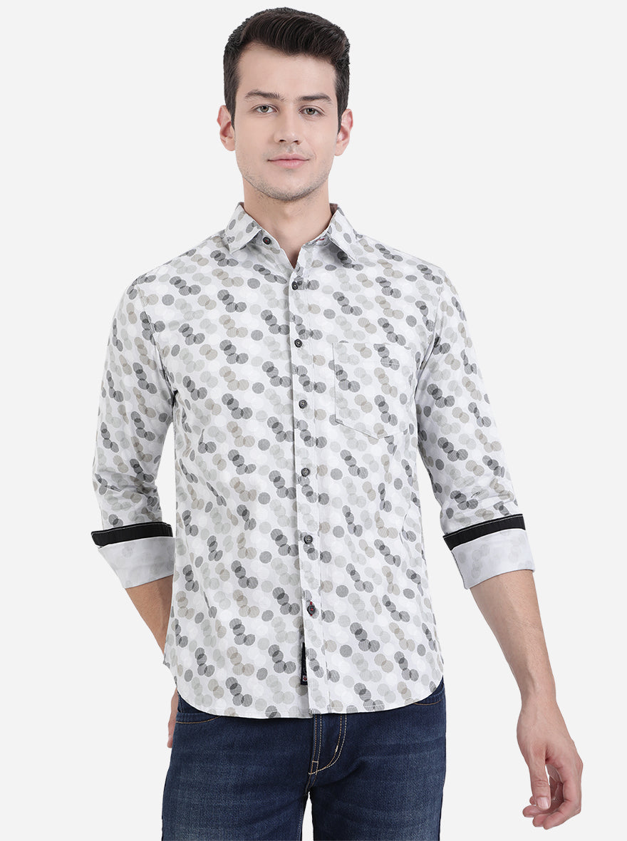 Glacier Grey Printed Slim Fit Semi Casual Shirt | Pehervi
