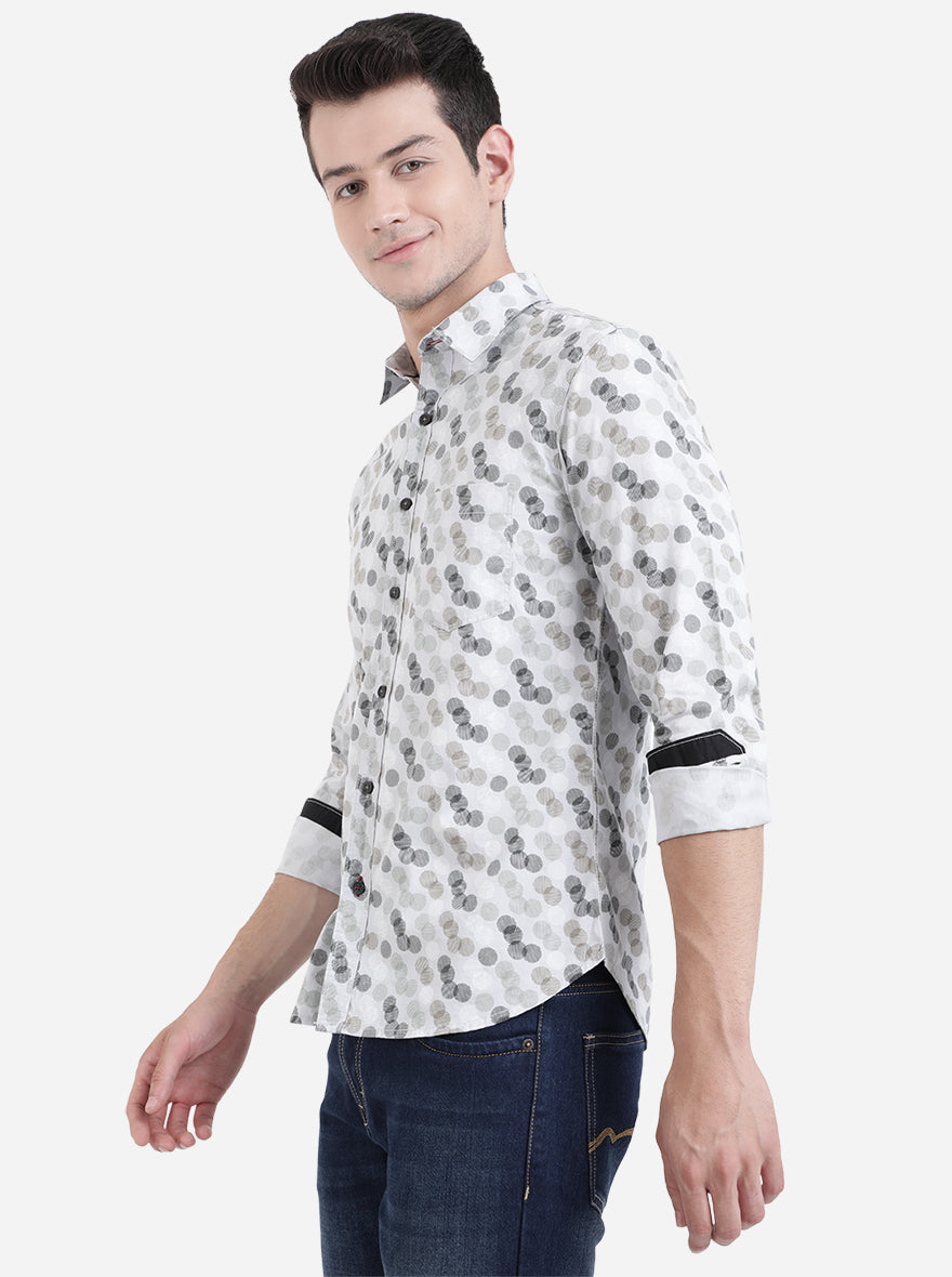 Glacier Grey Printed Slim Fit Semi Casual Shirt | Pehervi