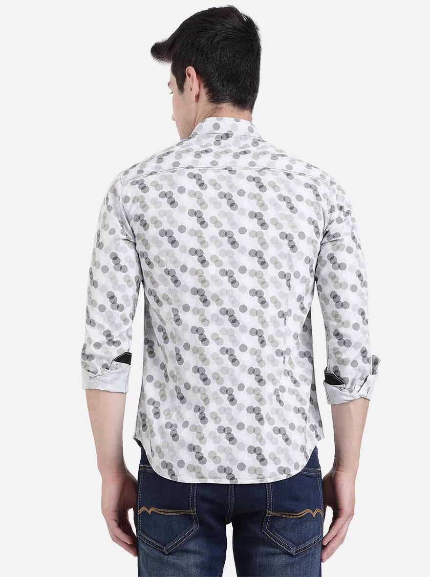 Glacier Grey Printed Slim Fit Semi Casual Shirt | Pehervi
