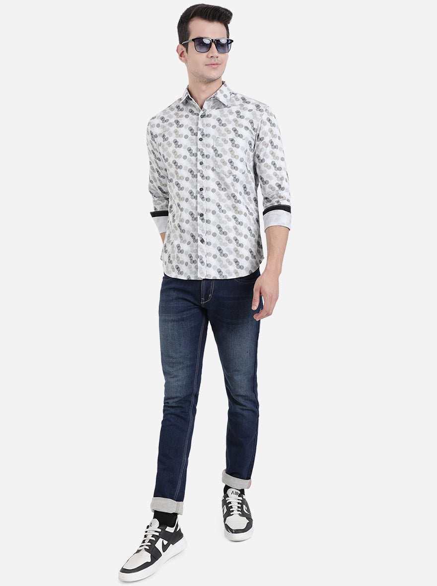 Glacier Grey Printed Slim Fit Semi Casual Shirt | Pehervi