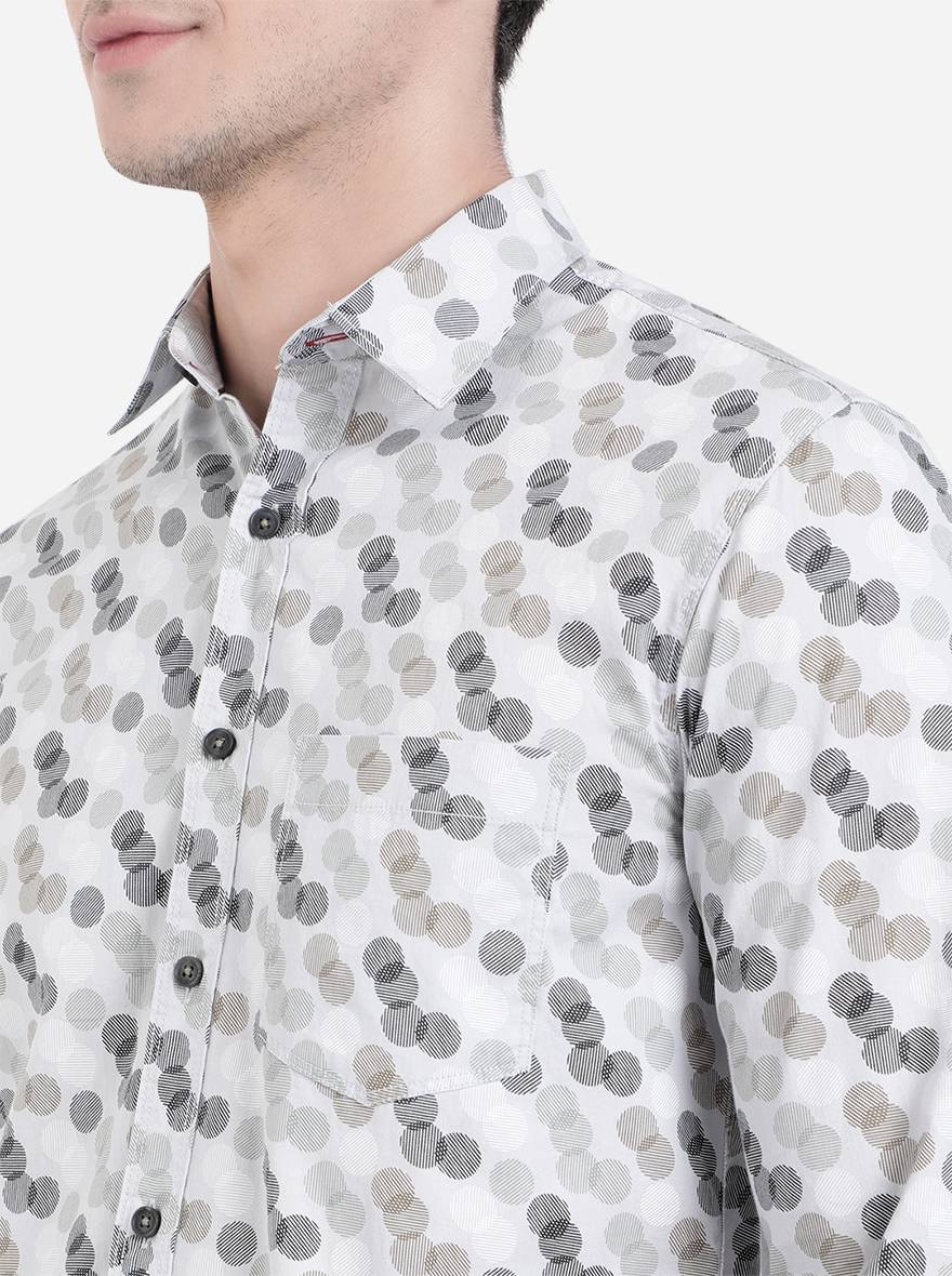 Glacier Grey Printed Slim Fit Semi Casual Shirt | Pehervi