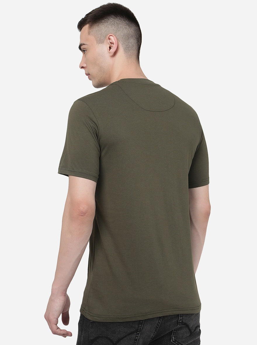 Olive Green Solid Slim Fit T-Shirt | pehervi
