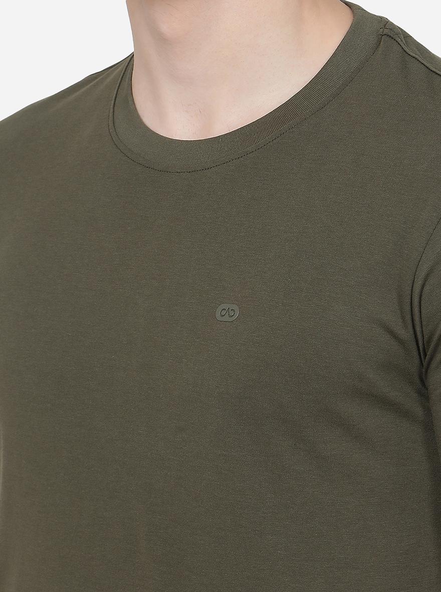 Olive Green Solid Slim Fit T-Shirt | pehervi