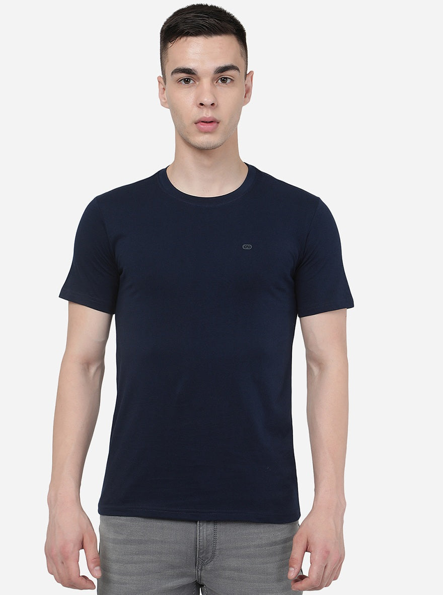 Irish Navy Blue Solid Slim Fit T-Shirt | pehervi
