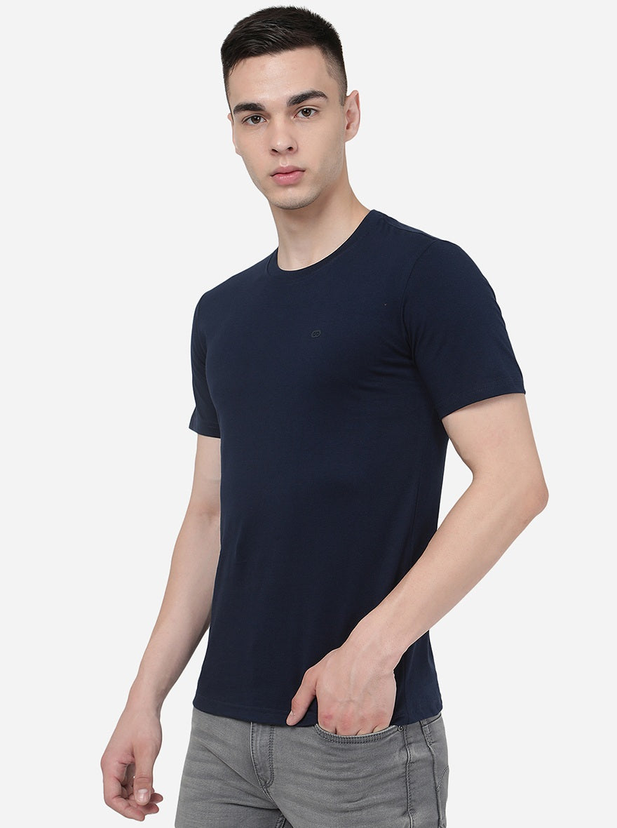 Irish Navy Blue Solid Slim Fit T-Shirt | pehervi