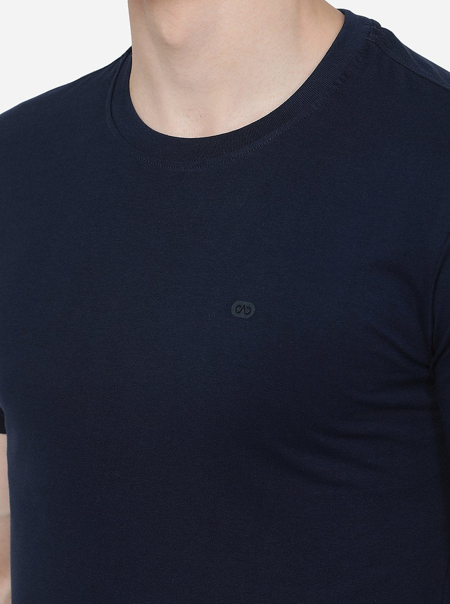 Irish Navy Blue Solid Slim Fit T-Shirt | pehervi