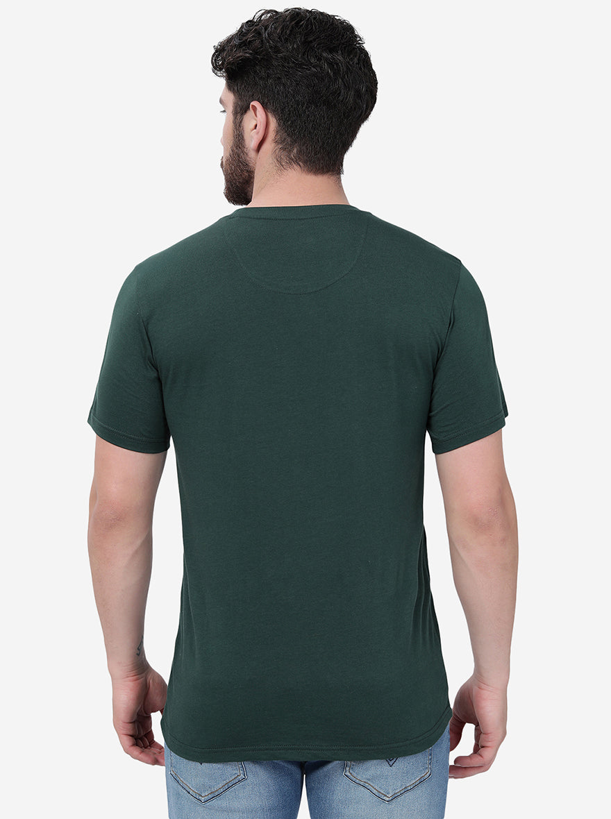 Dark Green Solid Slim Fit T-Shirt | pehervi