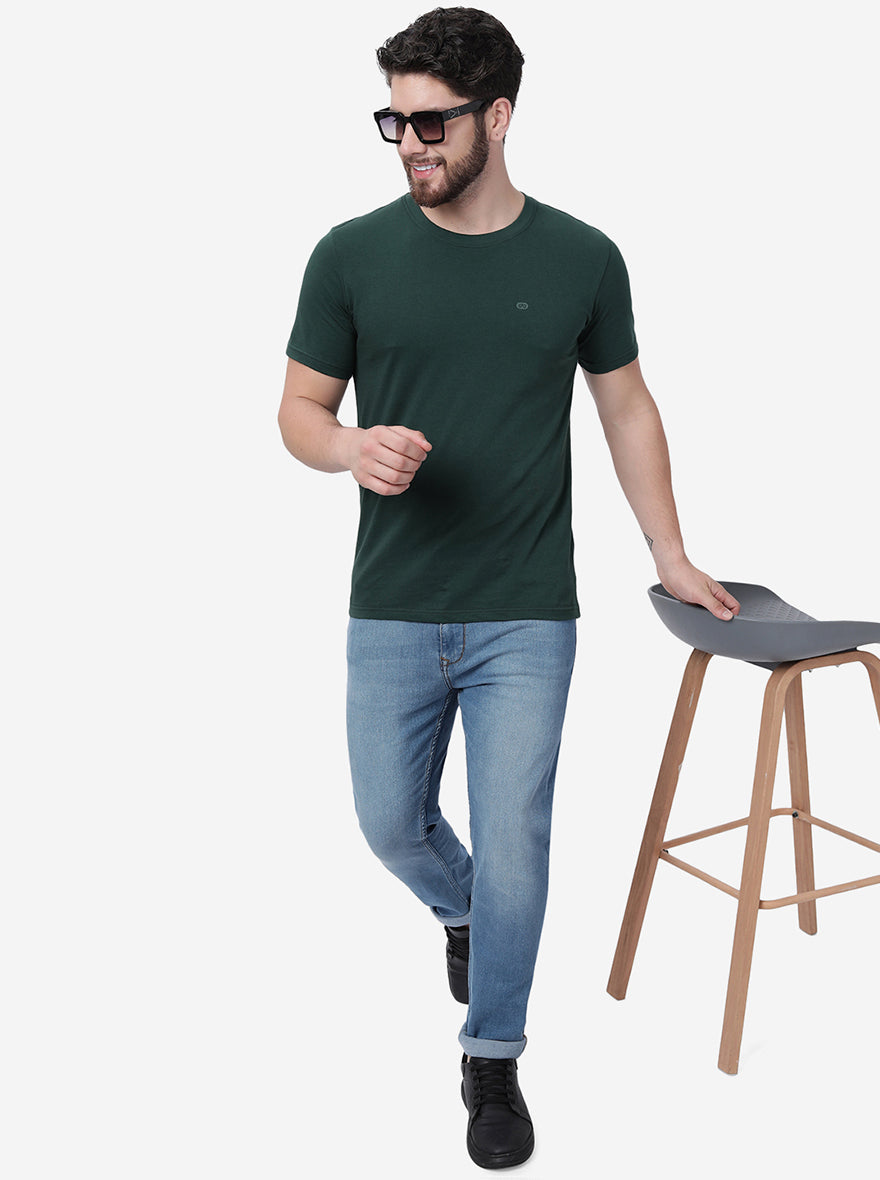 Dark Green Solid Slim Fit T-Shirt | pehervi