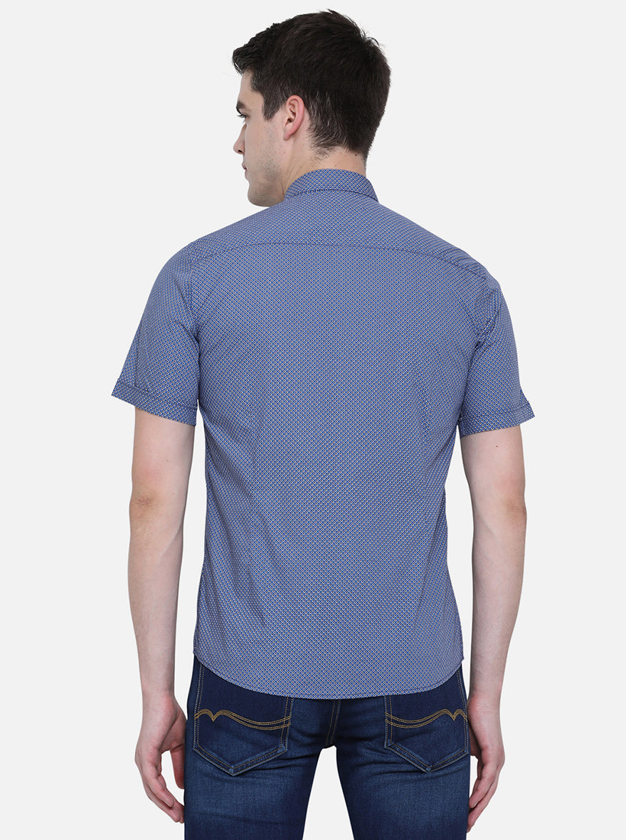 Bijou Blue Printed Slim Fit Semi Casual Shirt | Pehervi